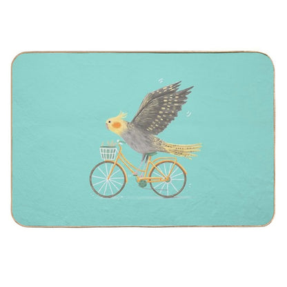 Cockatiel on A Bicycle  Easy To Clean Bath Mat