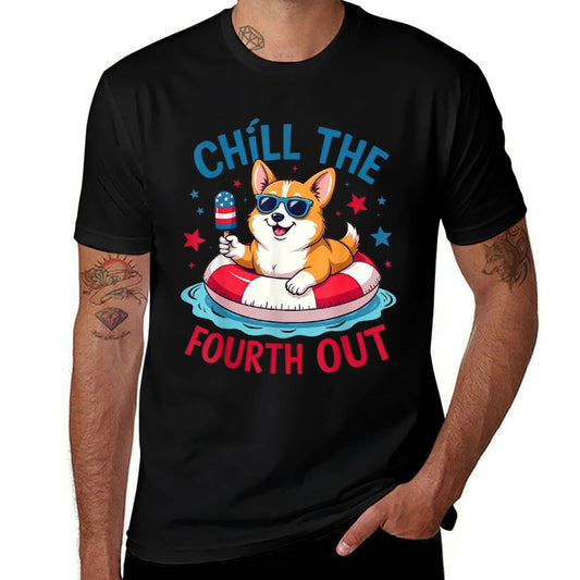 Chill The Fourth Out Cute Corgi Patriotic 4th Of July Comfortable T-Shirt