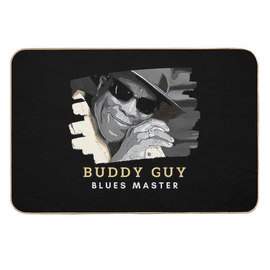 Buddy Guy Blues Master  Gold And White Text with Graphic  Repositionable Bath Mat