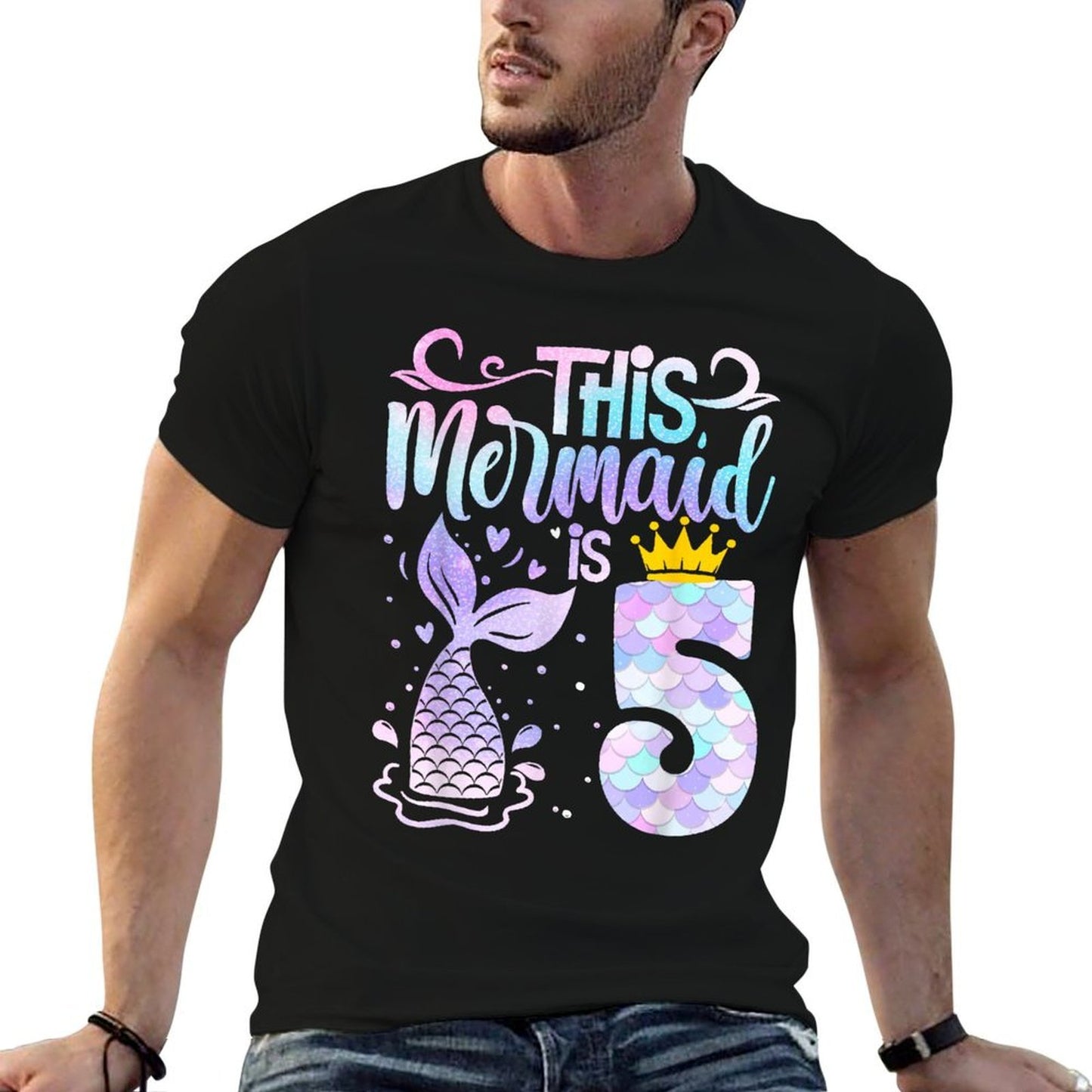 Mermaid 5th Birthday 5 Year Old Girl Five Yrs Happy Bday  Polyester Blend T-Shirt