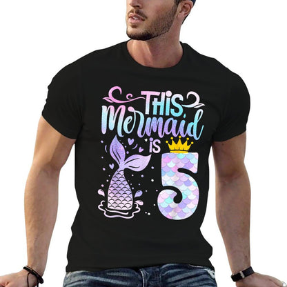 Mermaid 5th Birthday 5 Year Old Girl Five Yrs Happy Bday  Polyester Blend T-Shirt