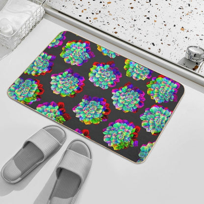Glitched Succulents  Absorbent Bath Mat