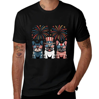French Bulldog USA American Fireworks 4th of July  Relaxed-fit T-Shirt