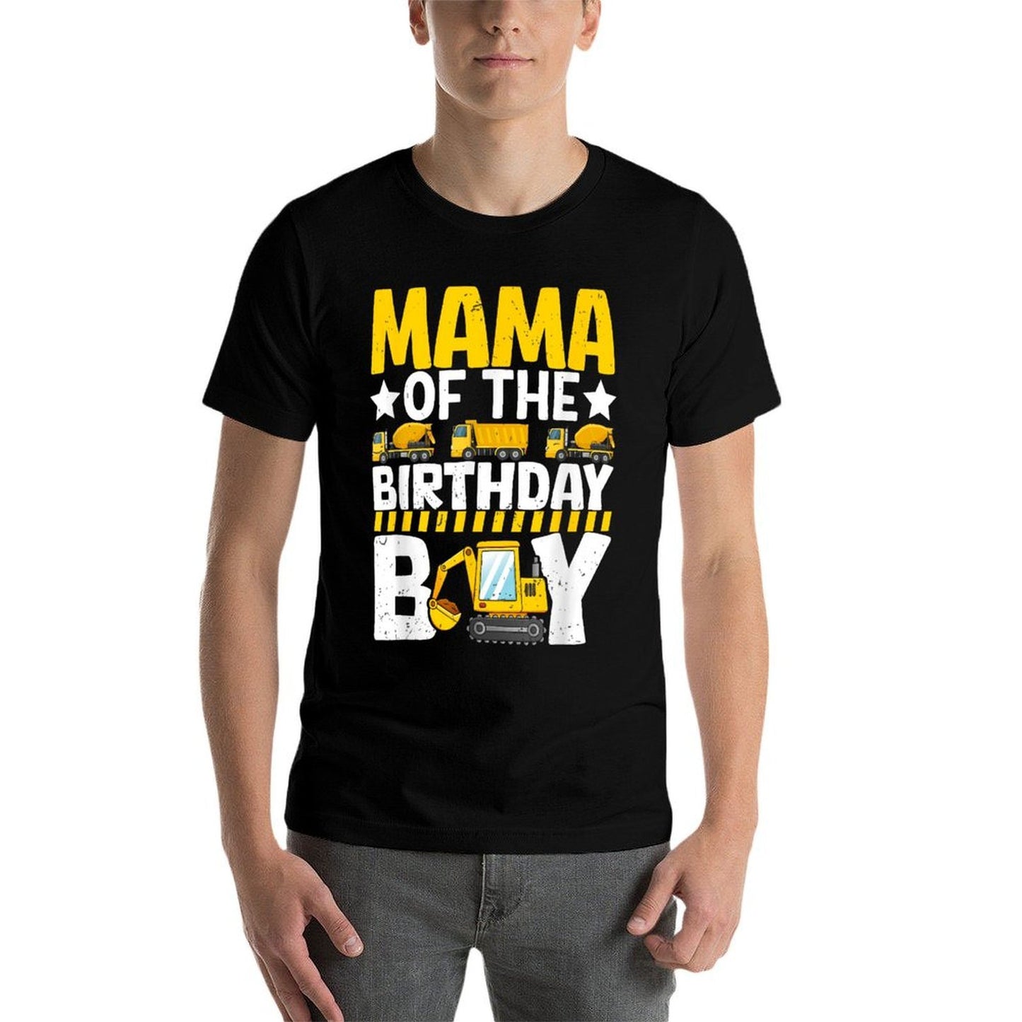 Mom Of The Birthday Boy Construction Theme Party Matching  Heathered Texture T-Shirt