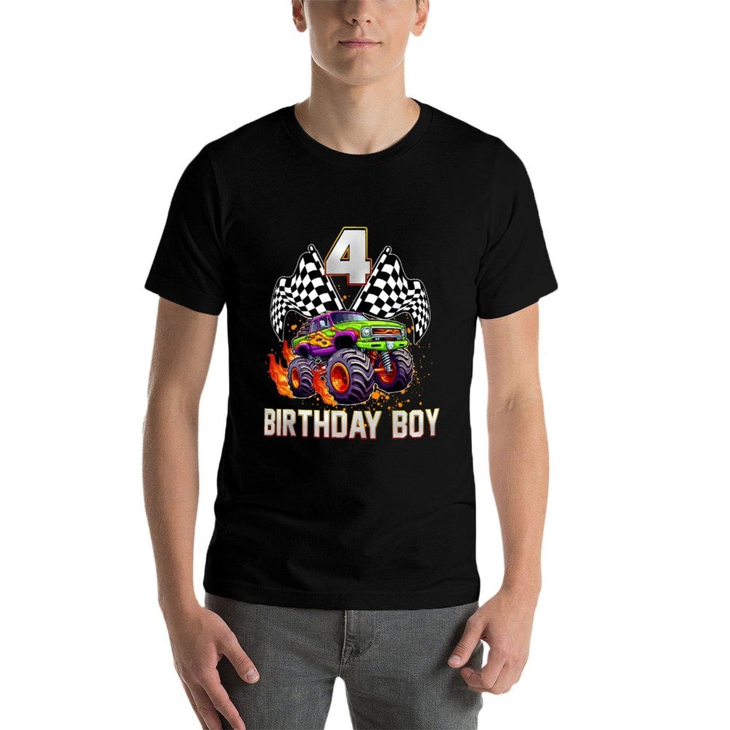 Birthday Monster Truck 4 Year Old Boys 4Th Party Matching  Summer-ready Fabric T-Shirt