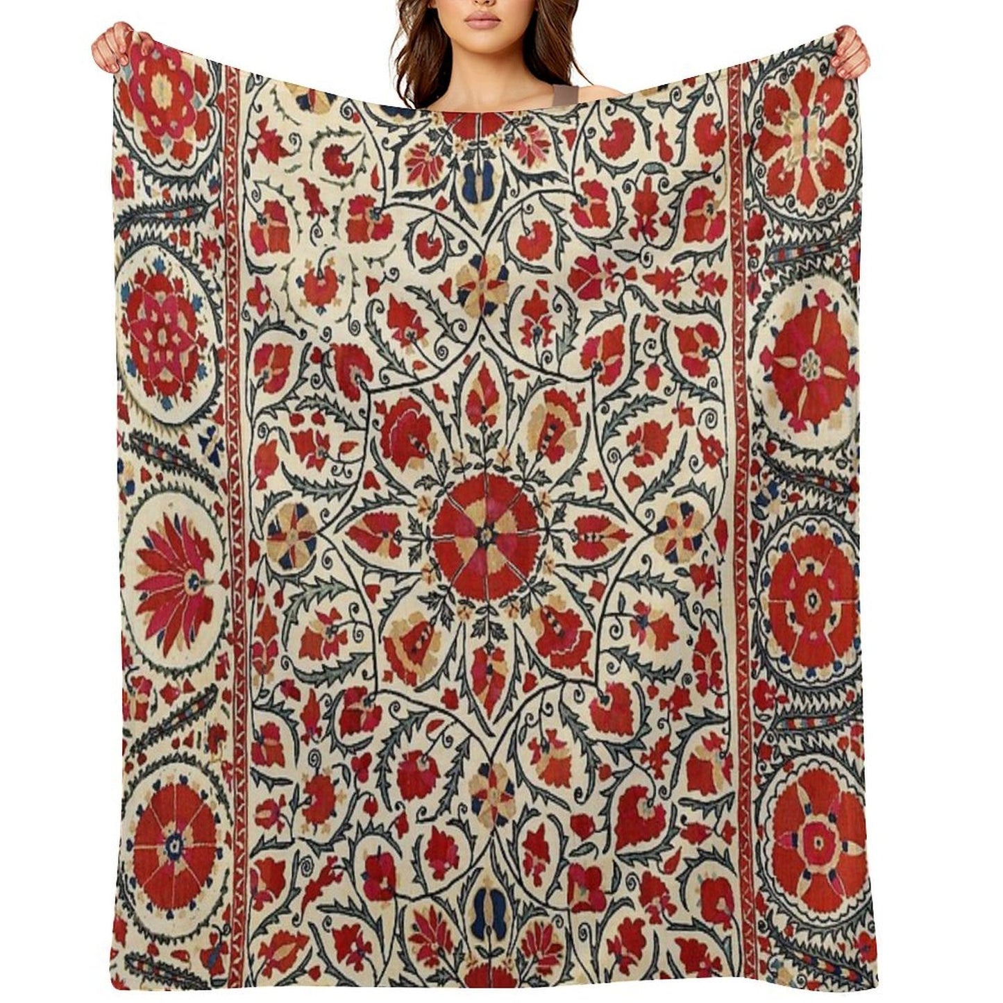 Bokhara Suzani Uzbekistan Colorful Embroidery Print Velvety-soft Throw Blanket