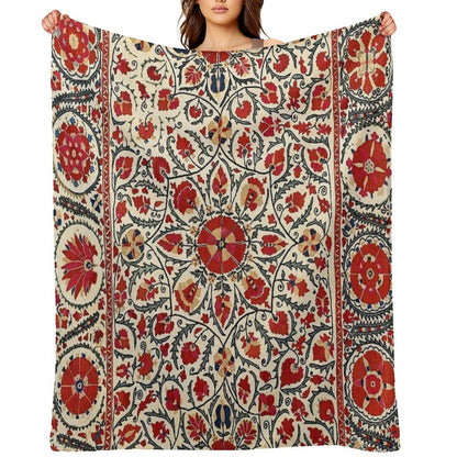 Bokhara Suzani Uzbekistan Colorful Embroidery Print Velvety-soft Throw Blanket