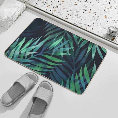 Dark Green Palms Leaves Pattern  Slip-Resistant Bath Mat