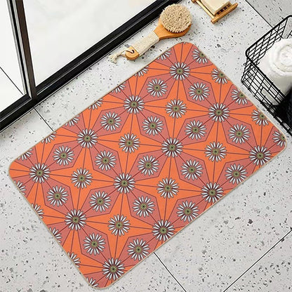 Geometric Daisies in Orange And Red  High-Traffic Bath Mat