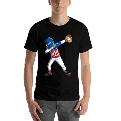 Dabbing Baseball Player 4th Of July USA American Flag Boys  Lightweight T-Shirt