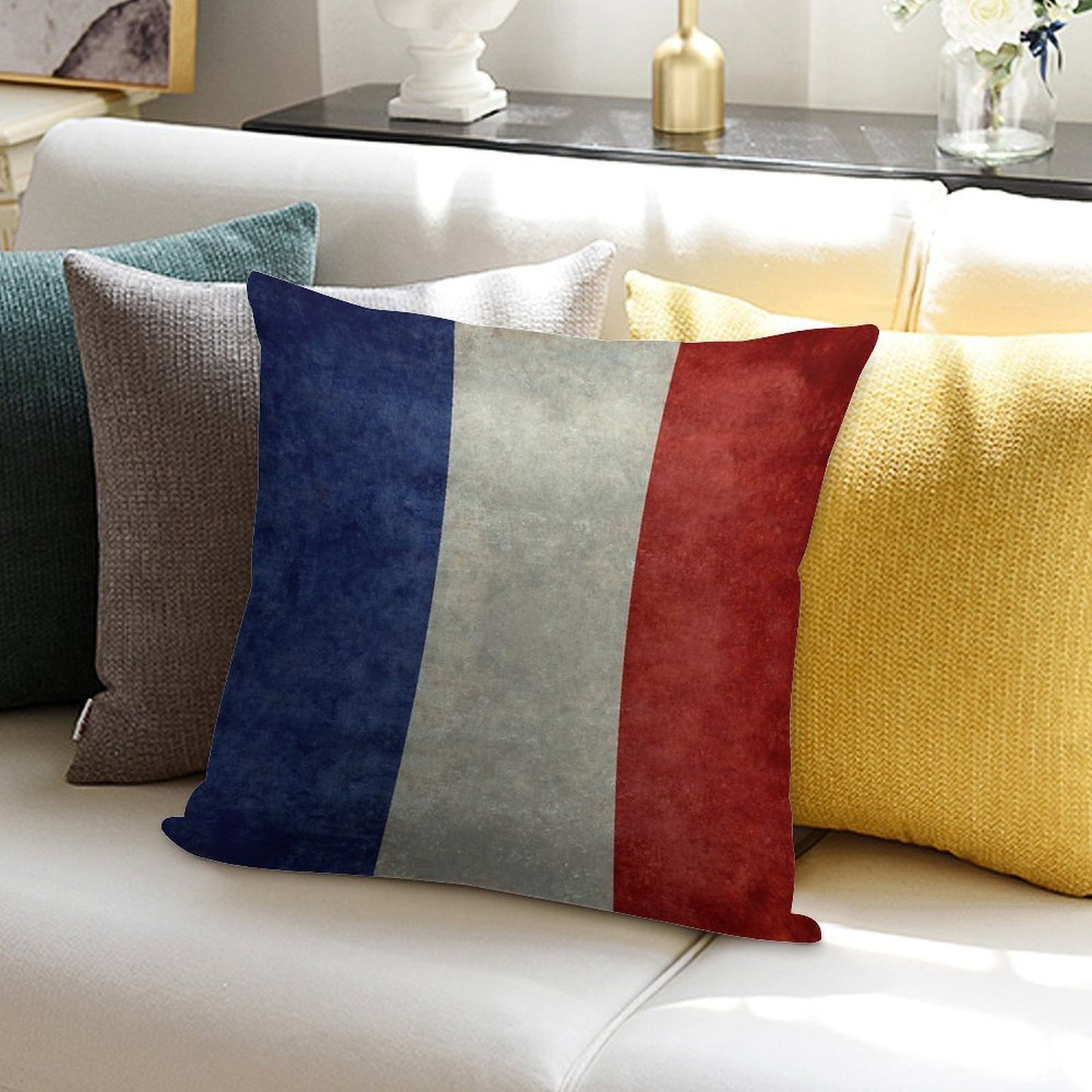 Flag of France, Vintage Retro Style Soft Easy Maintenance Throw Pillow