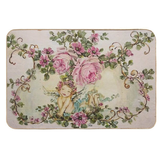 Sweet Cherub And Pink Roses Shabby Chic  Dirt-Trapping Bath Mat