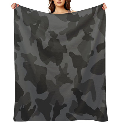 Camouflage Black Grey Night Camo Easy Care Throw Blanket
