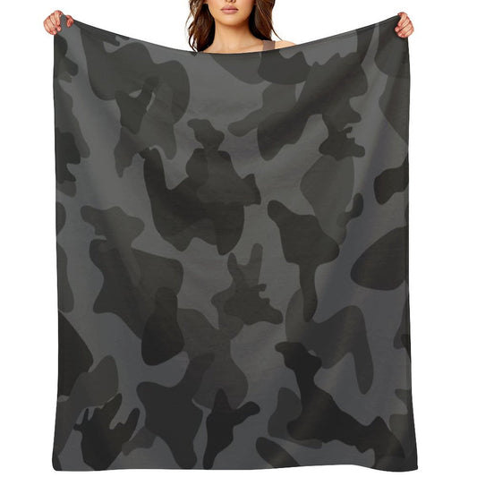 Camouflage Black Grey Night Camo Easy Care Throw Blanket