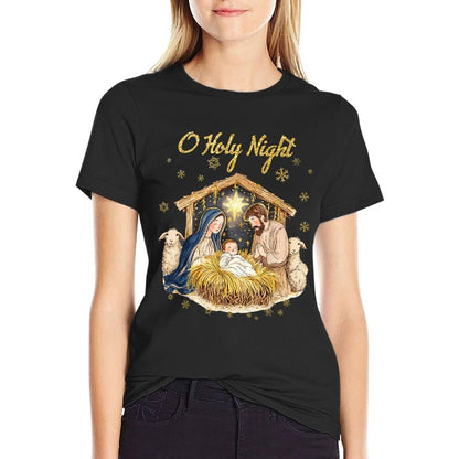Oh Holy Night Religious Christmas Nativity Scene Funny  Quick-drying T-Shirt