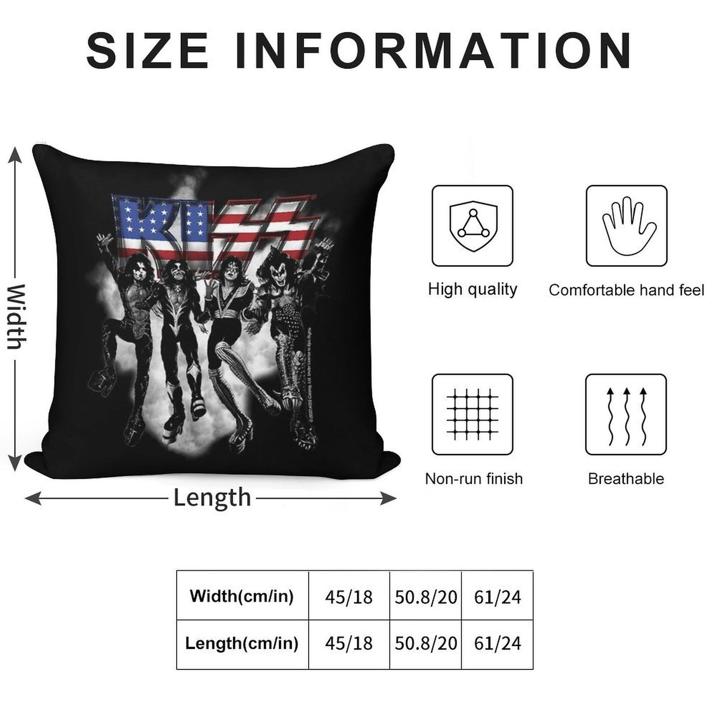 KISS ® The Band - Destroyer Black And White Fog USA Logo Soft Gift Ready Throw Pillow