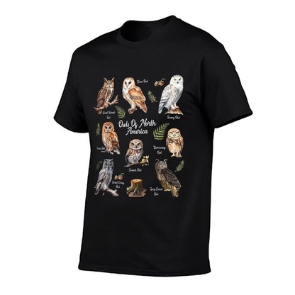 Owl Types North American Bird Of Prey Forest Bird Watcher  Rolled Sleeves T-Shirt