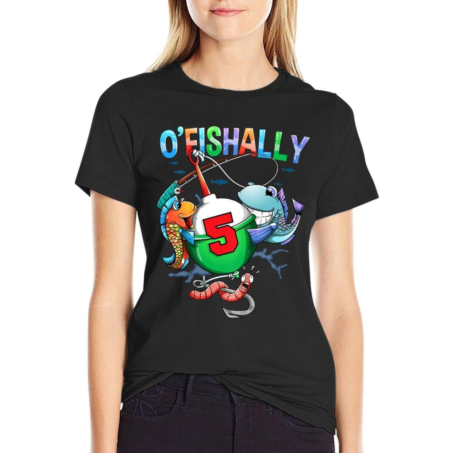 Kids Ofishally 5 Birthday Theme 5 Year Old Boys Birthday Fishing  Breathable T-Shirt
