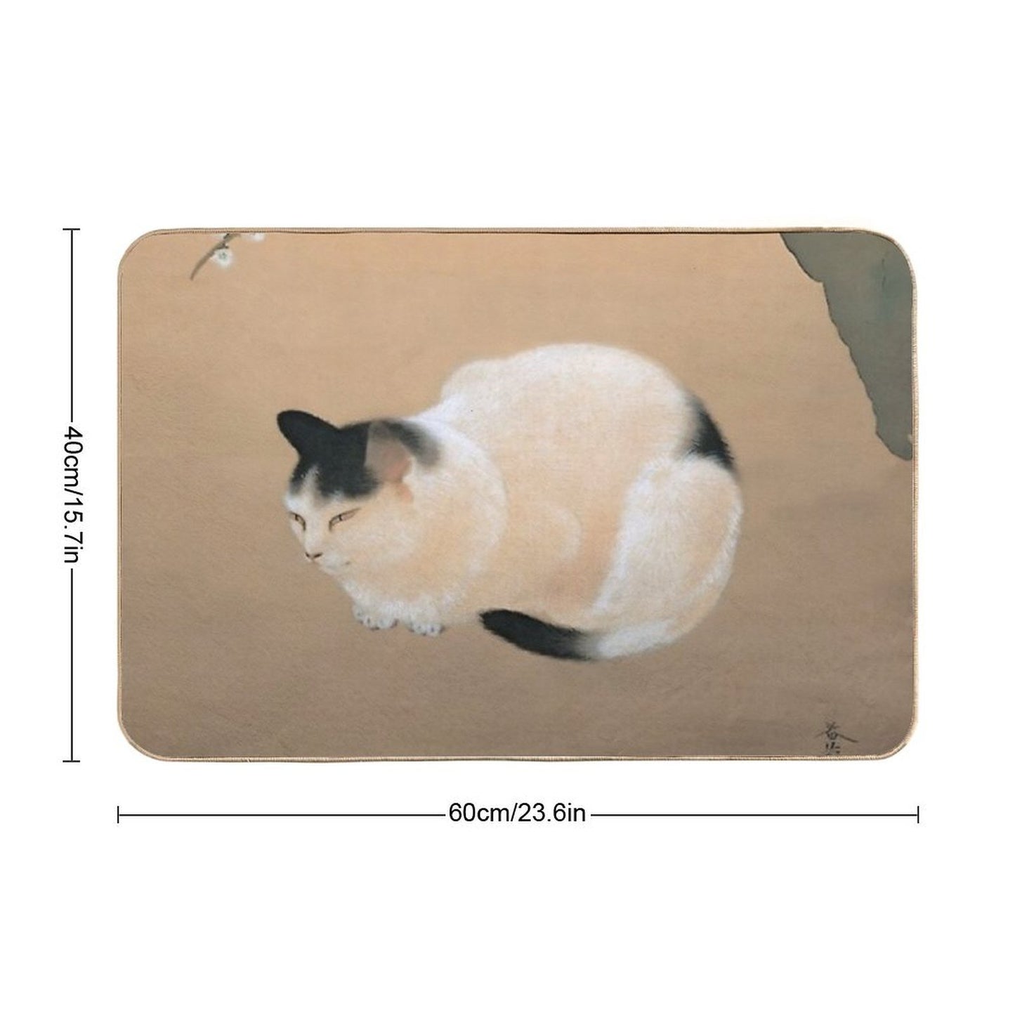 Cat And Plum Blossoms by Hishida Shunso  Dirt-Trapping Bath Mat