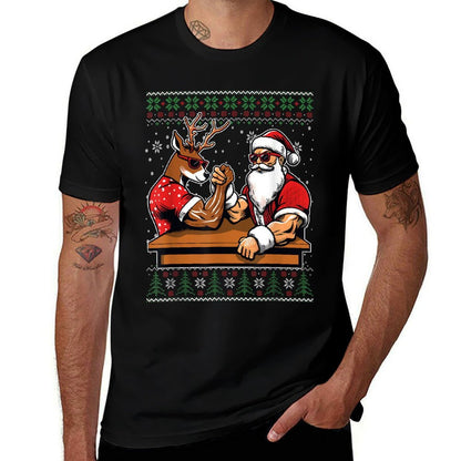 Christmas Santa Arm Wrestling Reindeer Ugly Christmas  Soft T-Shirt