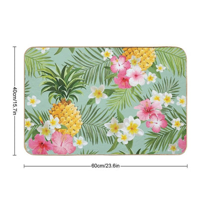 Hawaiian Pineapple And Tropical Flowers  Repositionable Bath Mat