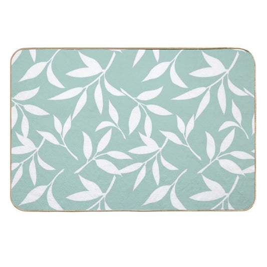 Floral Pattern with Leaves. Celadon And White Print  Slip-Resistant Bath Mat