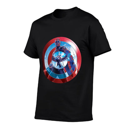 Marvel Captain America 4 Brave New World Shield Reflection  Rolled Sleeves T-Shirt