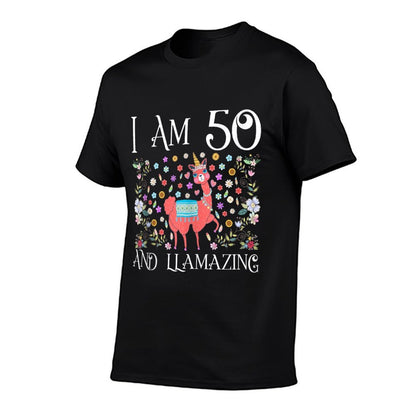 I Am 50 Years Old Llama Happy 50th Birthday Mom Outfit Gift  Lightweight T-Shirt