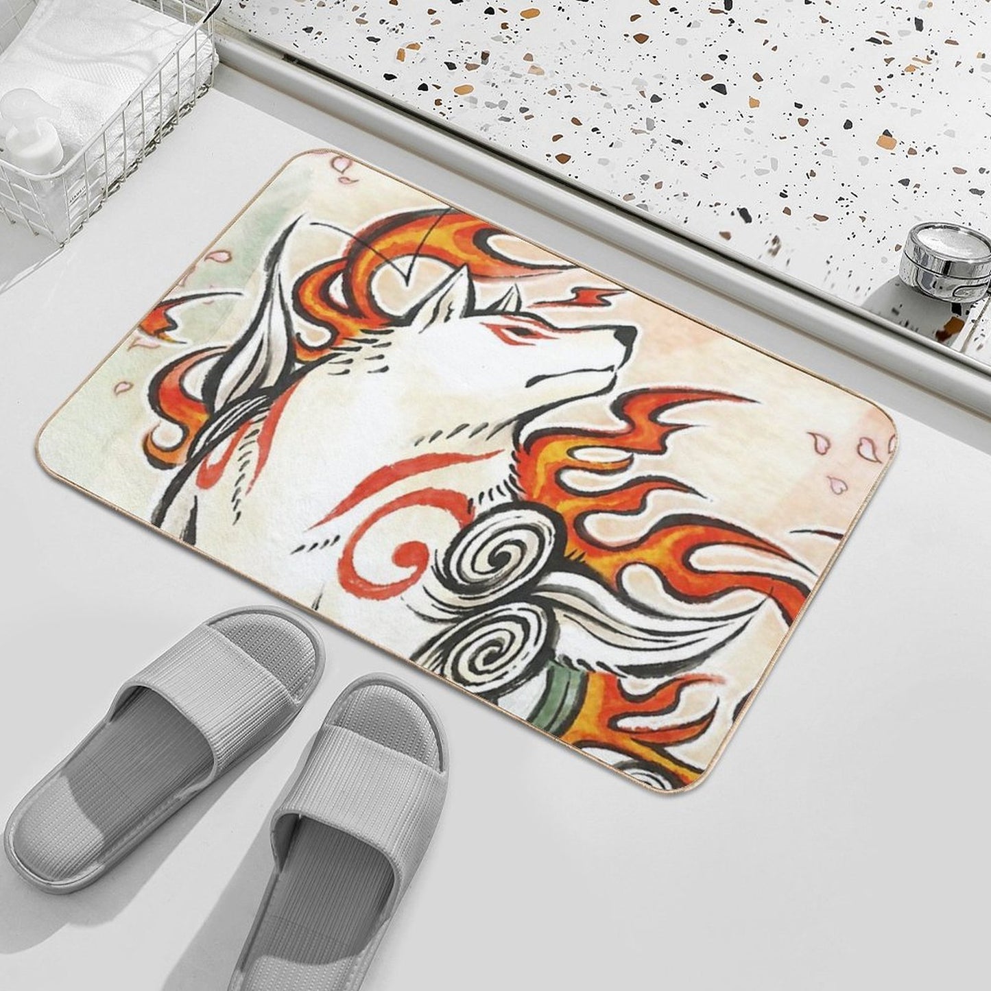 Okami Amaterasu Wolf Spirit Japanese Sun God  High-Traffic Bath Mat