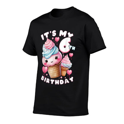 6th Birthday Girl 6 Years, Ice Cream, Number 6  Versatile T-Shirt