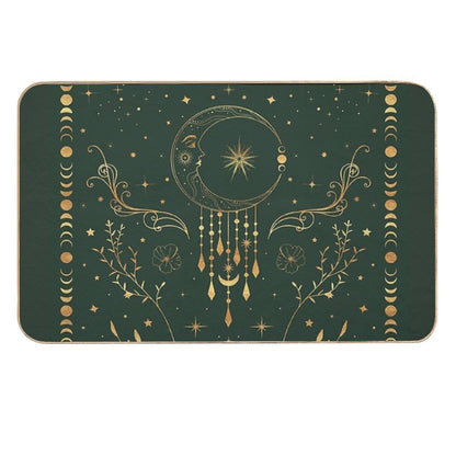 Sage Green And Gold Celestial Crescent Moon with Floral Accents And Moon Phase Tie Dye  Slip-Resistant Bath Mat