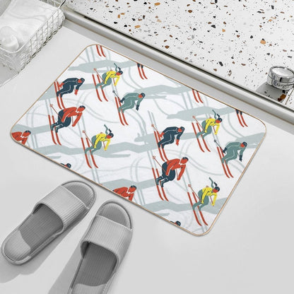 Mid Century Retro Ski Trails in Red, Teal And Yellow  Eco-Friendly Bath Mat