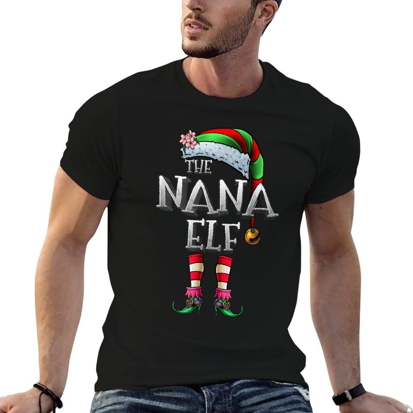 The Nana Elf Matching Family Funny Christmas Grandma  Wrinkle-resistant T-Shirt