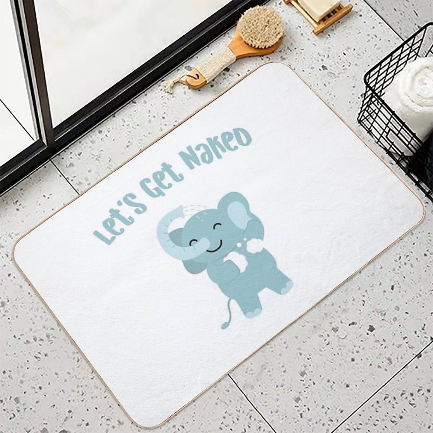 Let's Get Naked Cute Elephant in Bathroom Funny Quote  Eco-Friendly Bath Mat