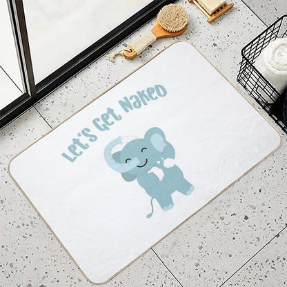Let's Get Naked Cute Elephant in Bathroom Funny Quote  Eco-Friendly Bath Mat