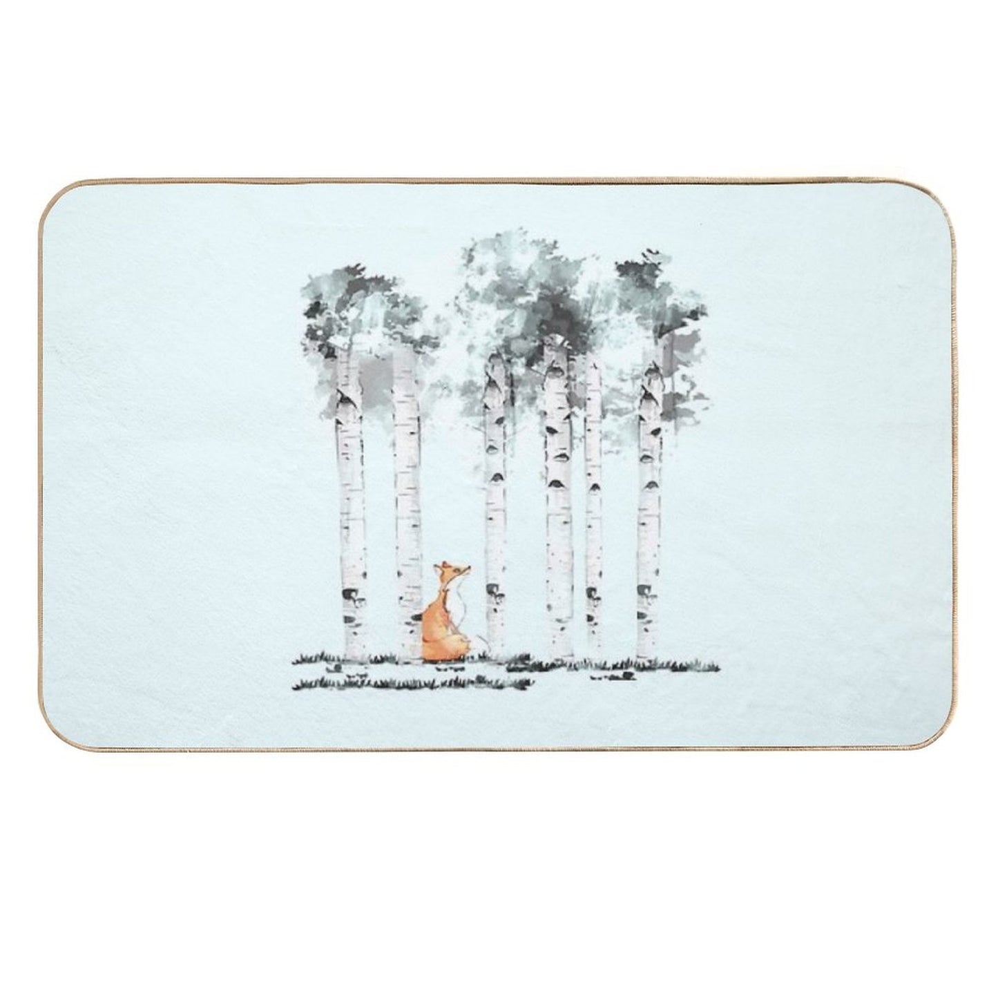 Fox And Birchs Watercolor  Rapid-Drying Bath Mat