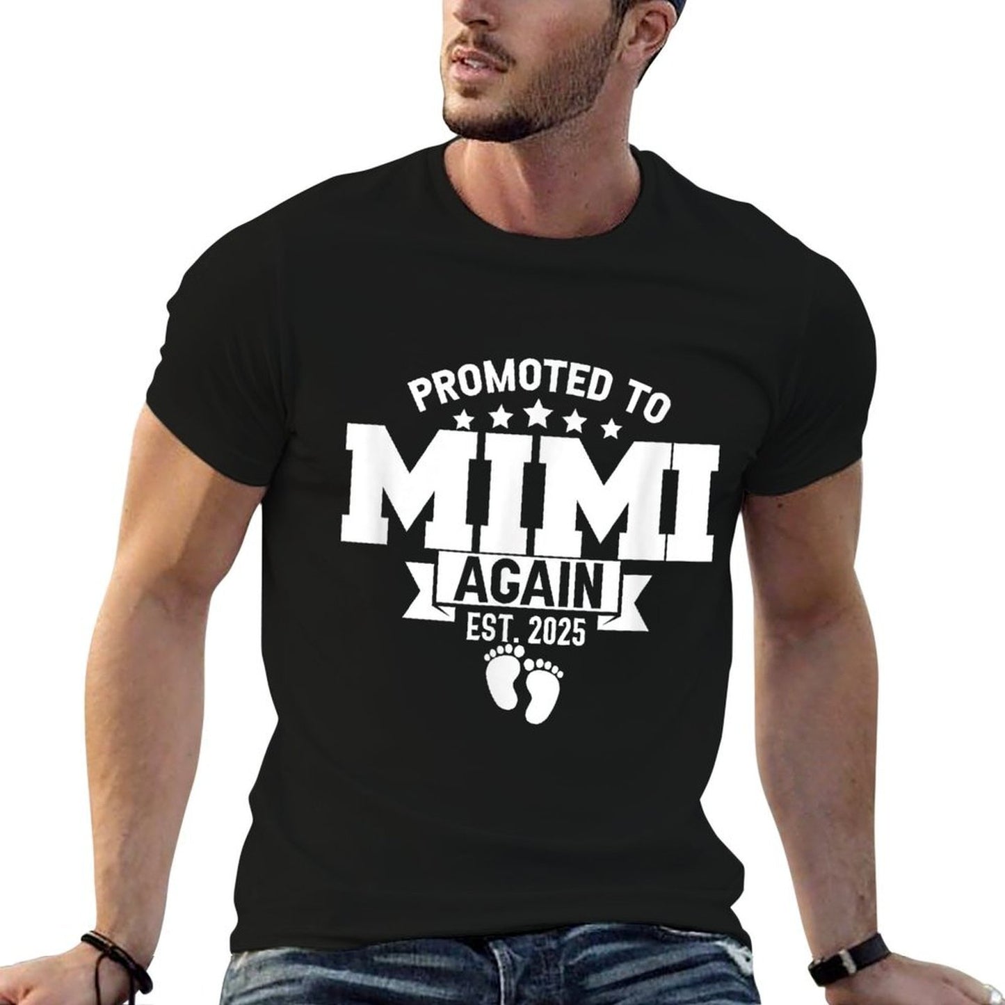 Promoted To Mimi Again 2025 Funny Pregnancy Announcement  Rolled Sleeves T-Shirt