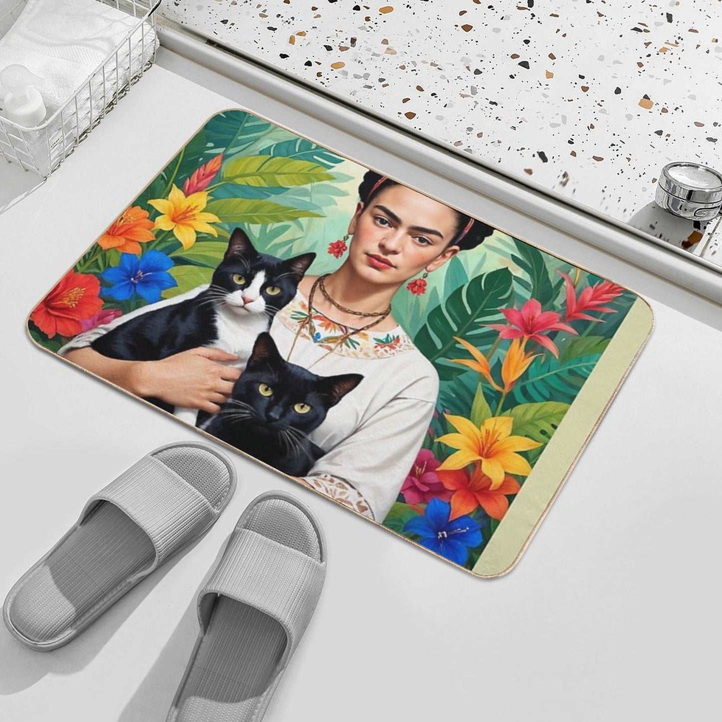 Frida Kahlo  Flowers Black Cats  Kittens  Frida Kahlo  Pet-Safe Bath Mat