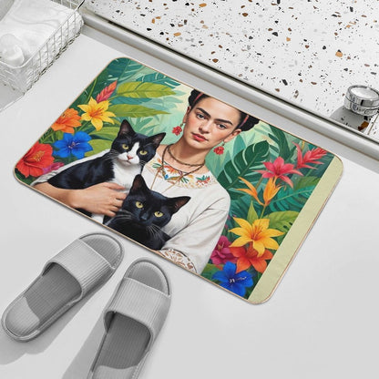 Frida Kahlo  Flowers Black Cats  Kittens  Frida Kahlo  Pet-Safe Bath Mat