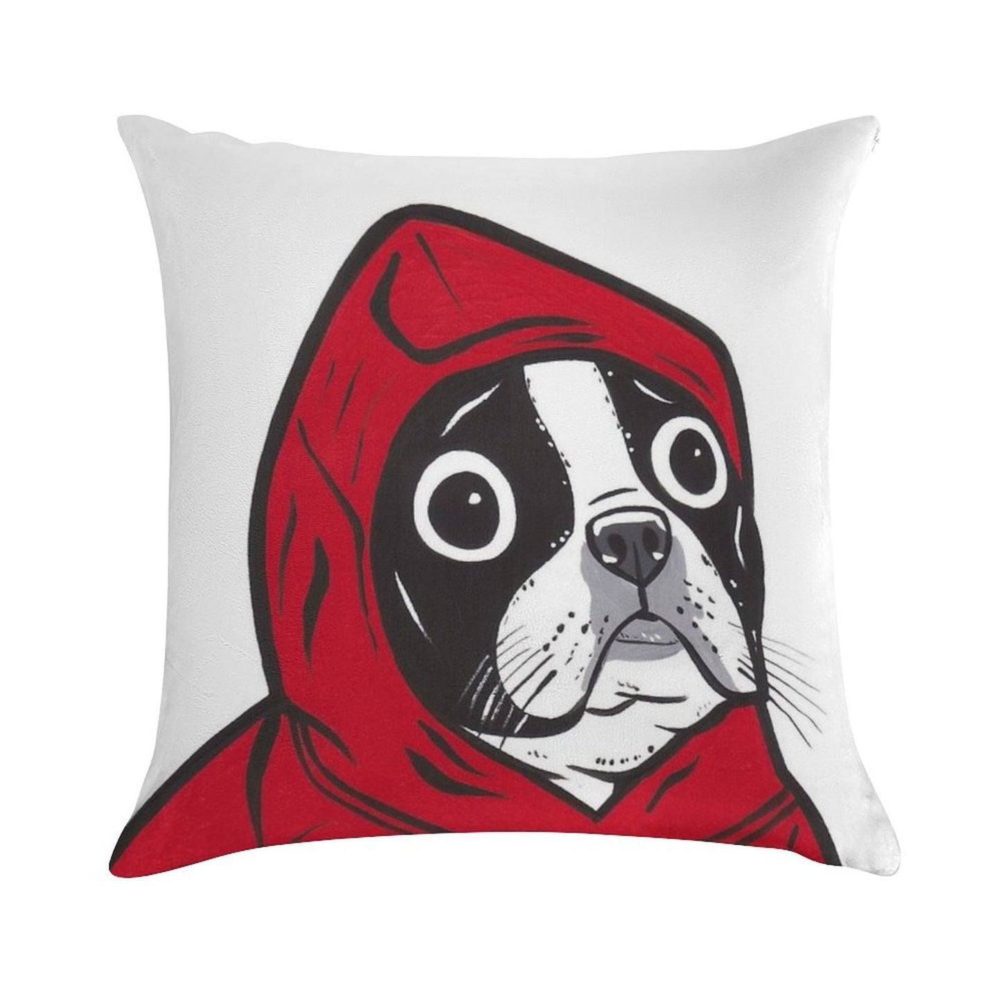 Boston Terrier in A Red Hoodie Soft Washable Throw Pillow