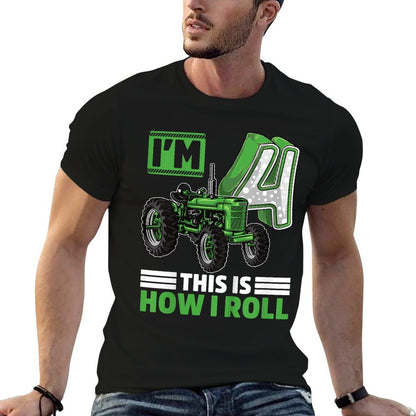 Kids Green Farm Tractor 4th Birthday Party 4 Year Old Farmer  Stretchy T-Shirt
