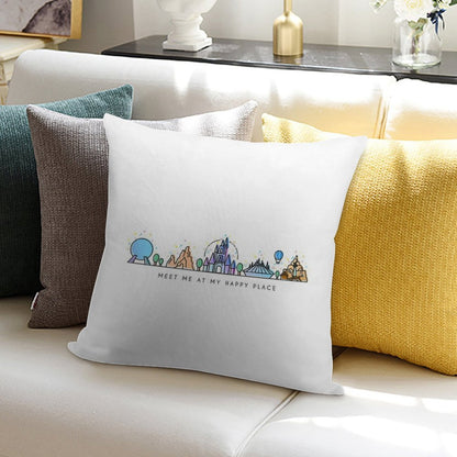 Meet Me at My Happy Place Vector Orlando Theme Park Illustration Design Soft Home Decor Throw Pillow