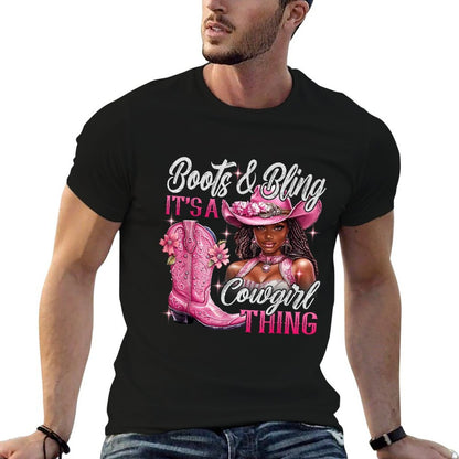 Boots  Bling Its A Cowgirl Thing Pink Black Cowgirl Melanin  Oversized Silhouette T-Shirt