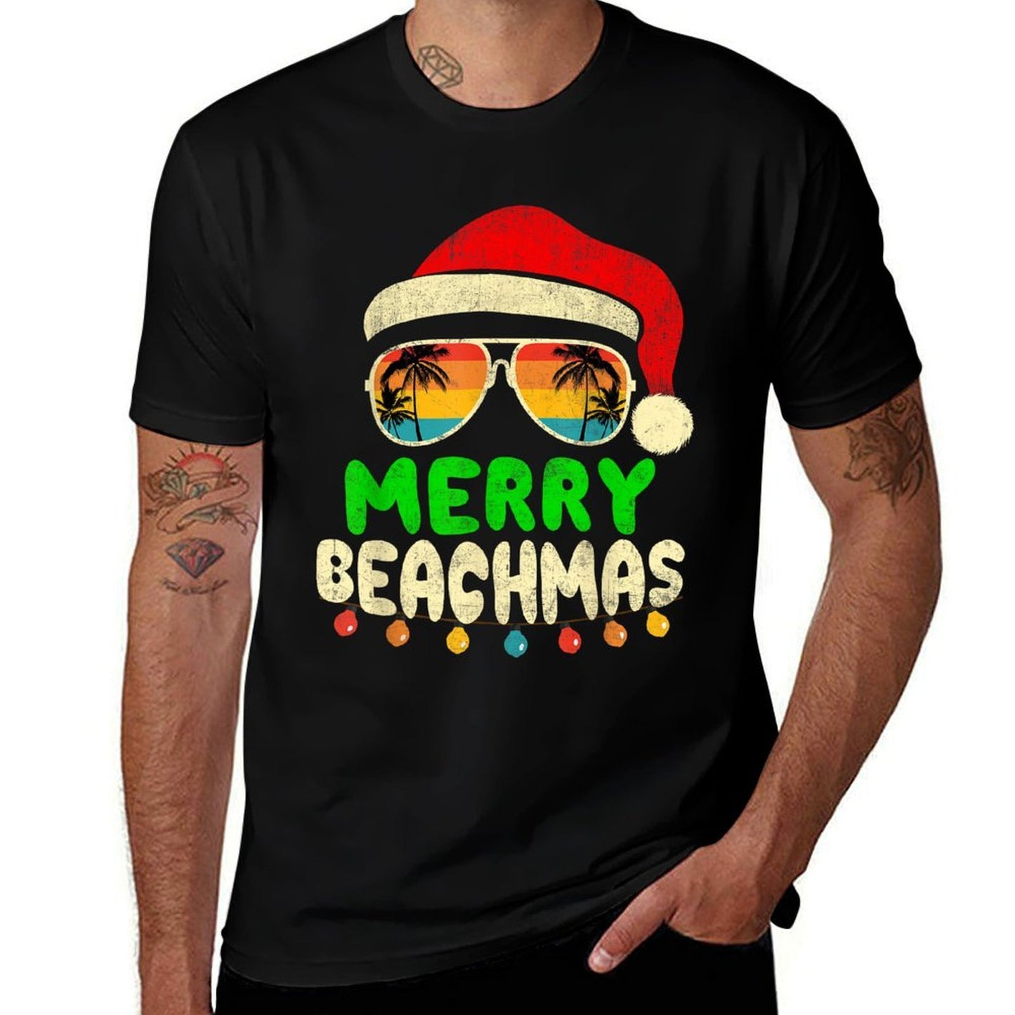 Merry Beachmas Tropical Christmas Hawaii Smile Beach  Rolled Sleeves T-Shirt