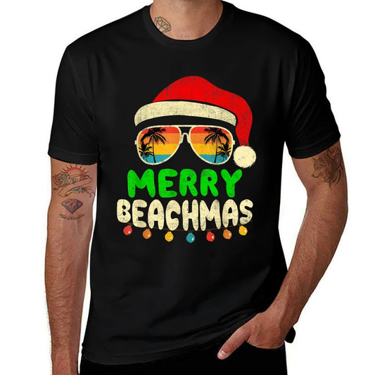 Merry Beachmas Tropical Christmas Hawaii Smile Beach  Rolled Sleeves T-Shirt