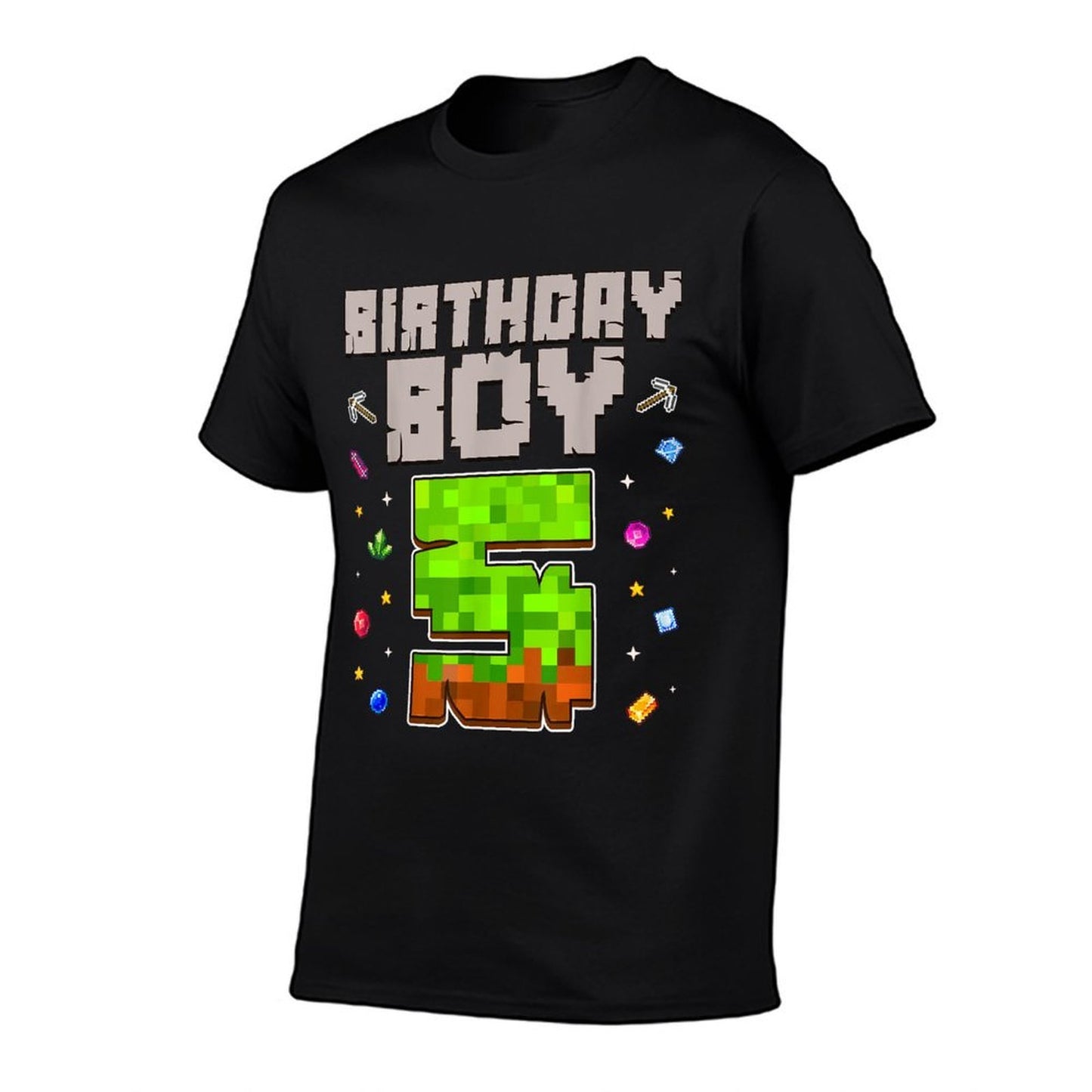 Birthday Boy 5 Kids Pixel Number 5th Birthday Party  Summer-ready Fabric T-Shirt
