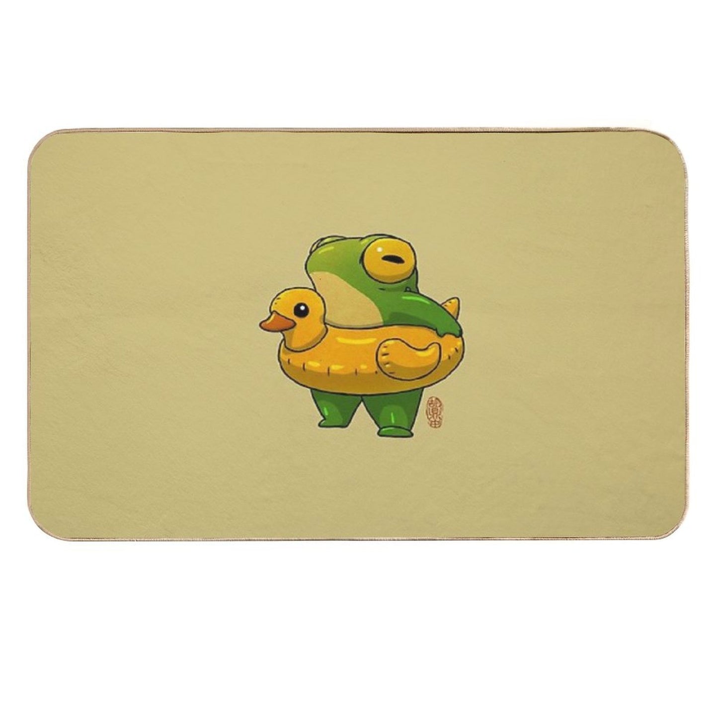 Cute Summer Time Ducky Frog Swimming Pool Floatie Artwork Asian Style  Dirt-Trapping Bath Mat