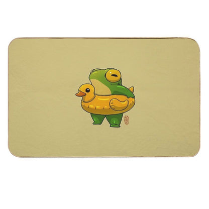 Cute Summer Time Ducky Frog Swimming Pool Floatie Artwork Asian Style  Dirt-Trapping Bath Mat