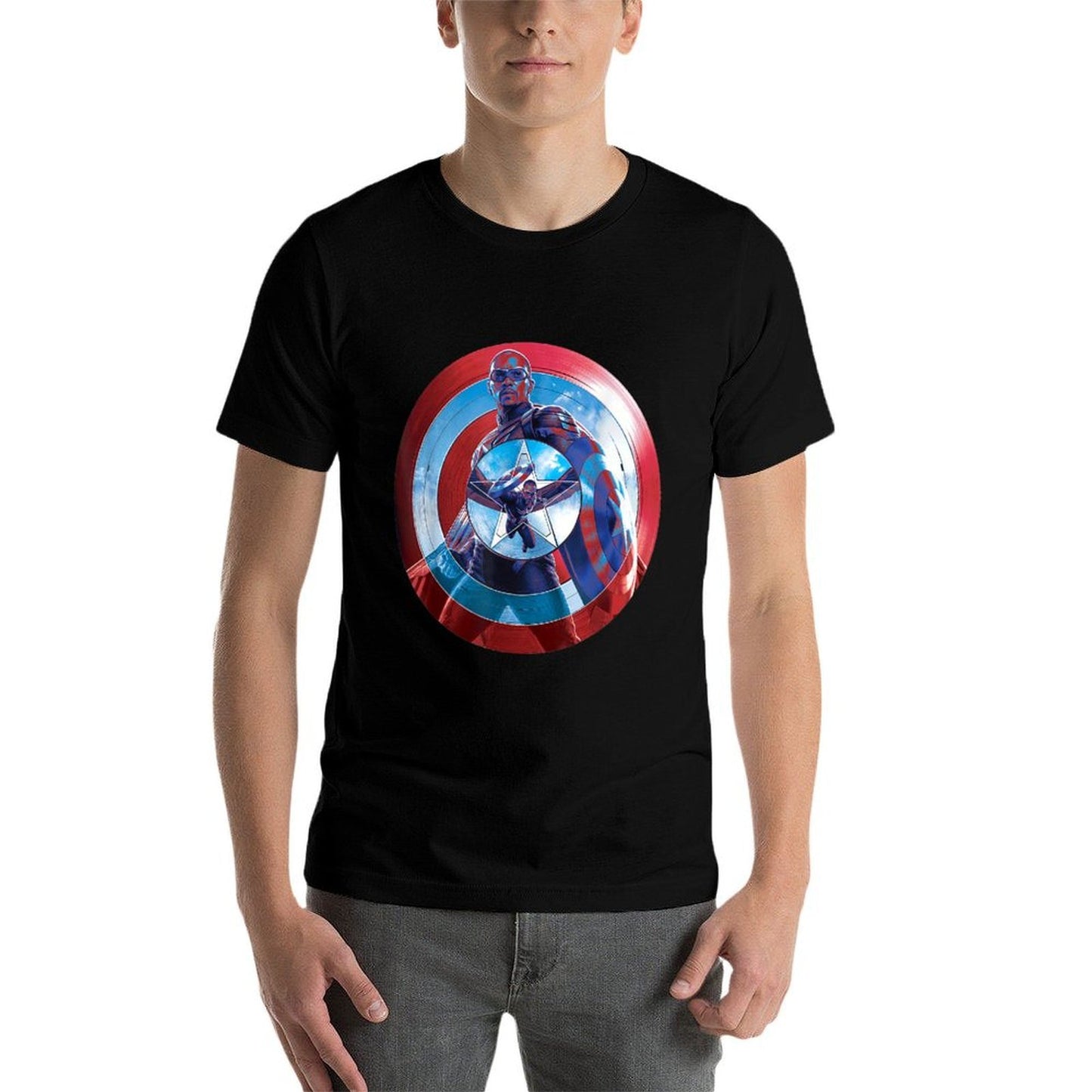 Marvel Captain America 4 Brave New World Shield Reflection  Rolled Sleeves T-Shirt