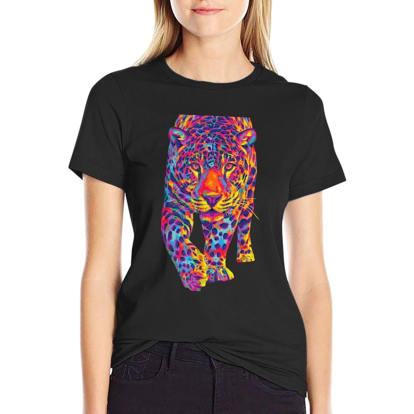 Rainbow Jaguar Abstract Colorful Cat Lover  Stretchy T-Shirt